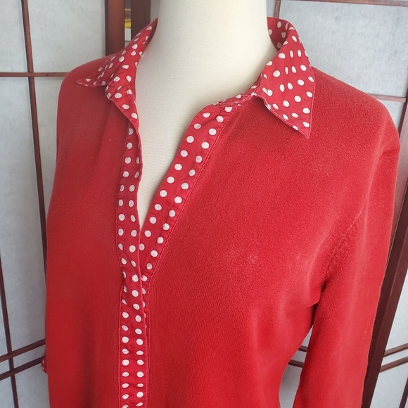 Vintage Polka Dots Collar & Cuffs Knit Snap Up Top - Picture 2 of 8